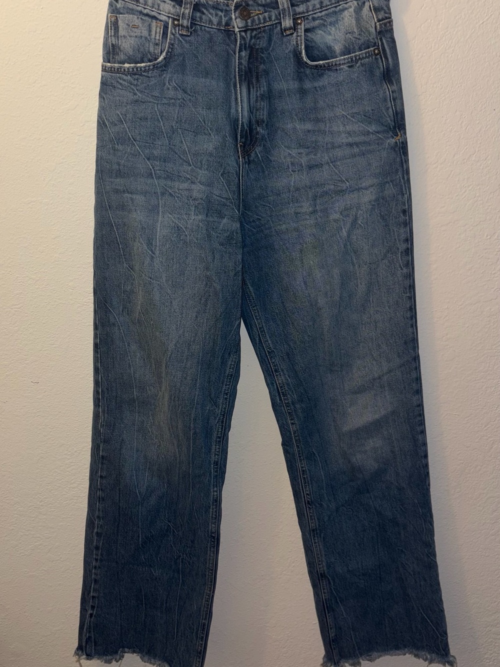 We The Free Women’s Blue Denim Straight High Rise Frayed Hem Jeans Sz 29